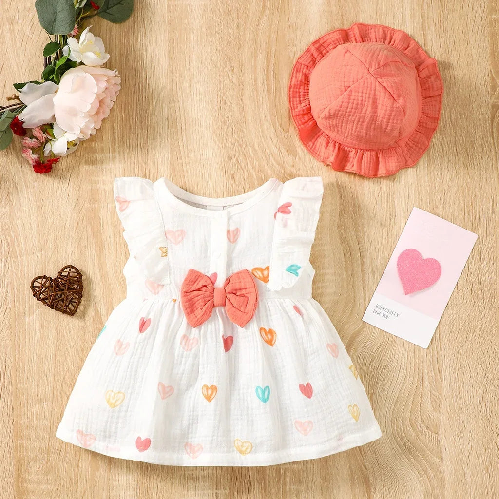 Vestido de Algodón sin Mangas con Estampado de Corazones de 0 a 9 Meses