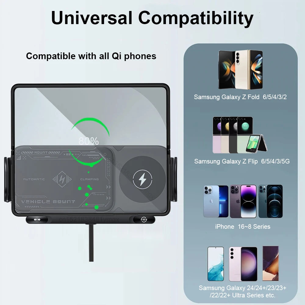 Cargador inalámbrico para auto compatible con Samsung Galaxy Z Fold 5/6 y Flip 3/4