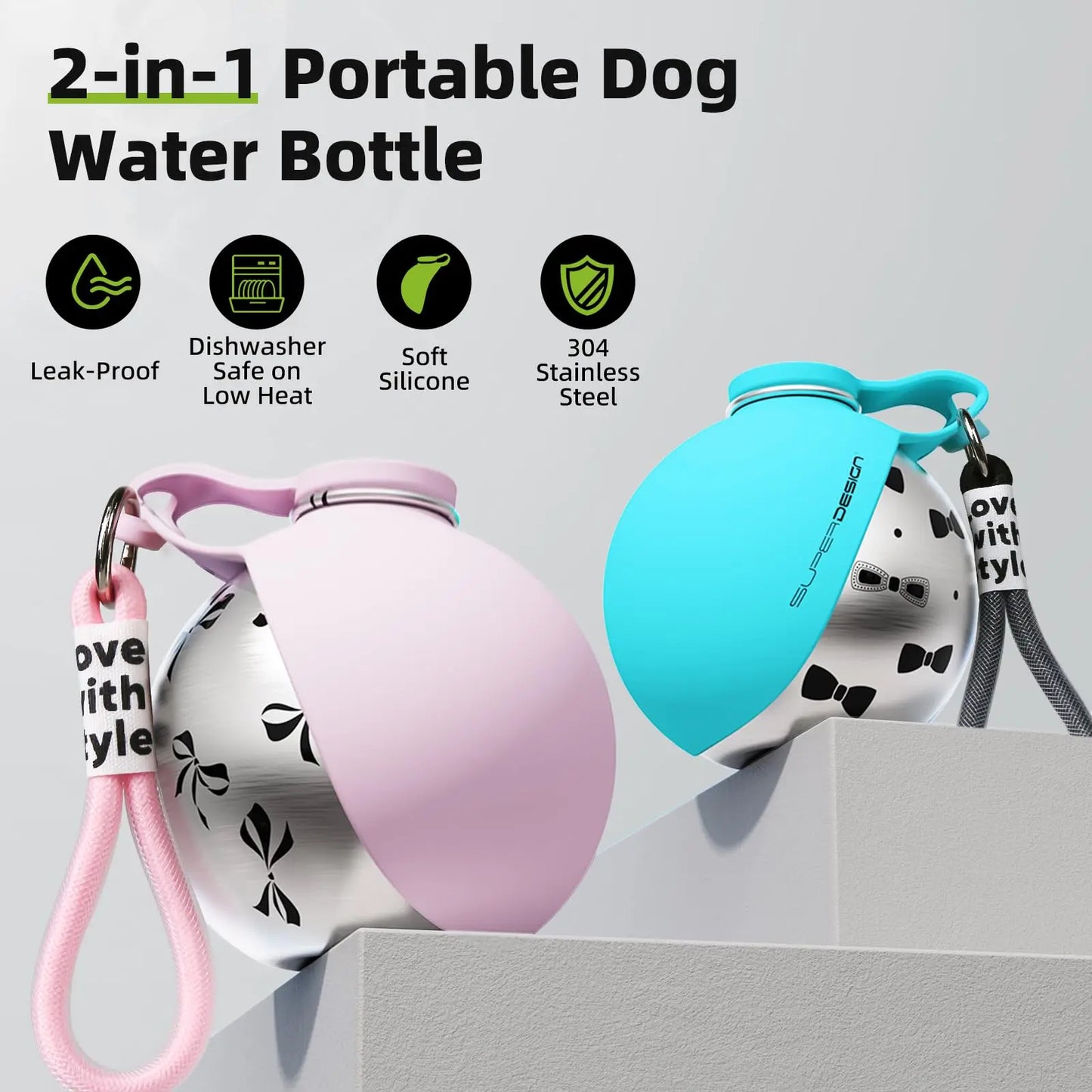 Botella de Agua Portátil 2 en 1 para Perros