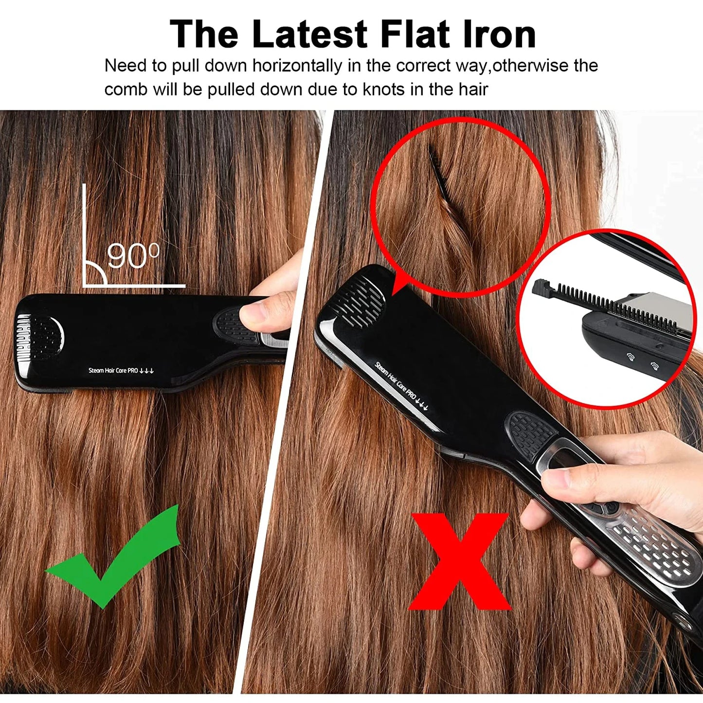 Cepillo alisador de pelo profesional a vapor, anti-quemaduras