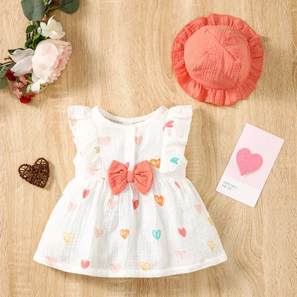 Vestido de Algodón sin Mangas con Estampado de Corazones de 0 a 9 Meses