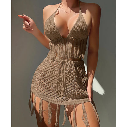 Conjunto de dos piezas de Crochet, Bikini Sexy con Cubrebikini