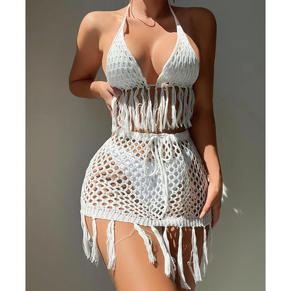 Conjunto de dos piezas de Crochet, Bikini Sexy con Cubrebikini
