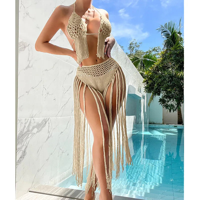 Conjunto de Bikini de 2 Piezas para Mujer, Tejido a mano en Crochet