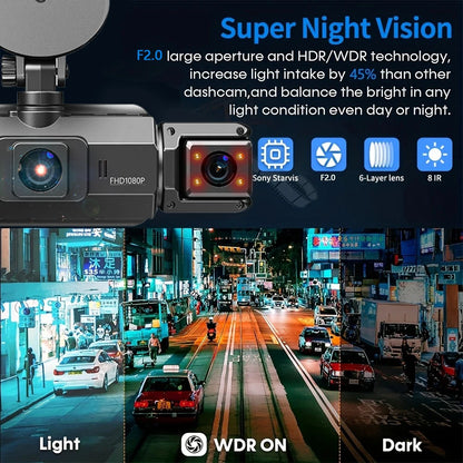 Cámara de Salpicadero de 4 lentes y 360° con voz y Grabadora de Vídeo 1080P
