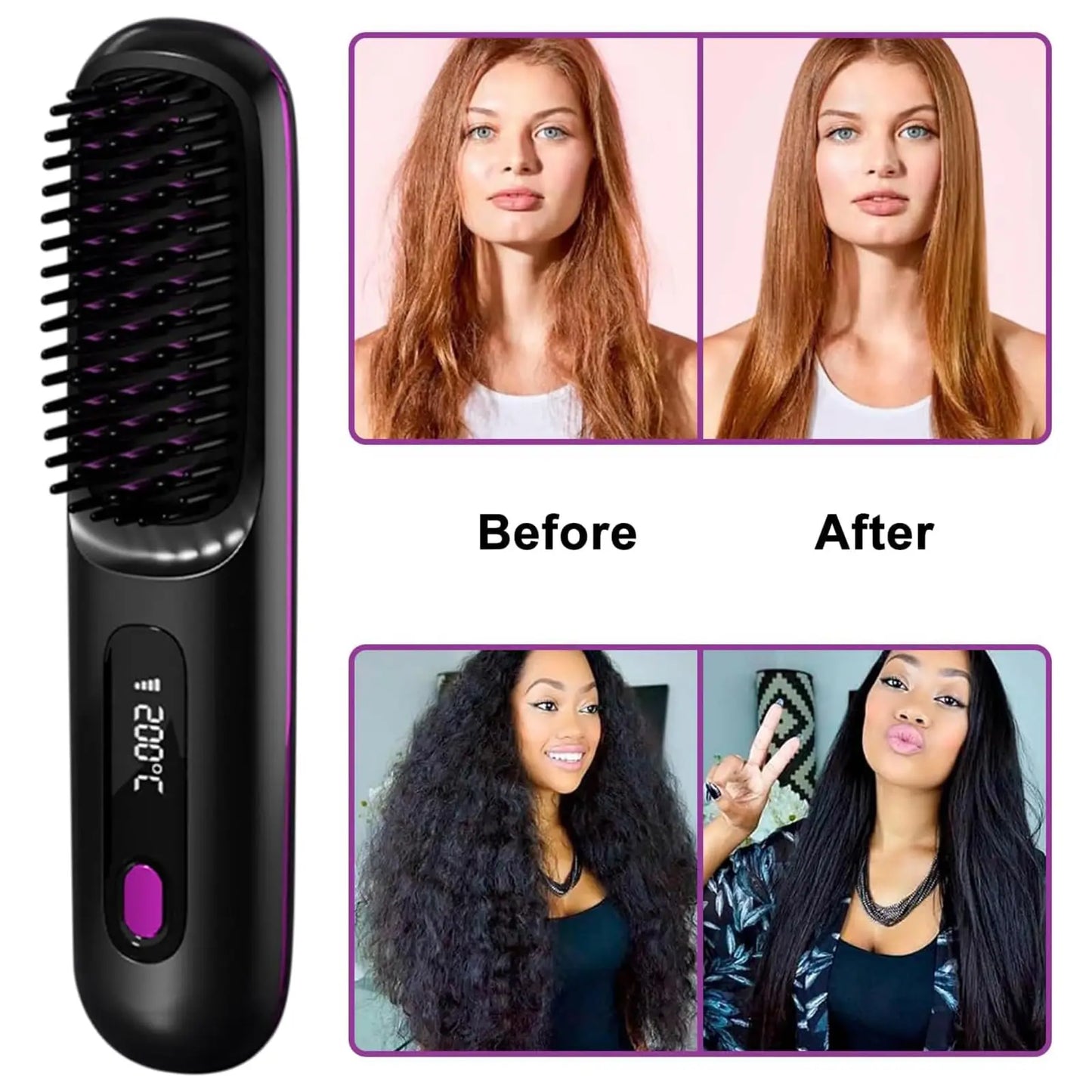 Cepillo alisador de pelo portátil con carga USB