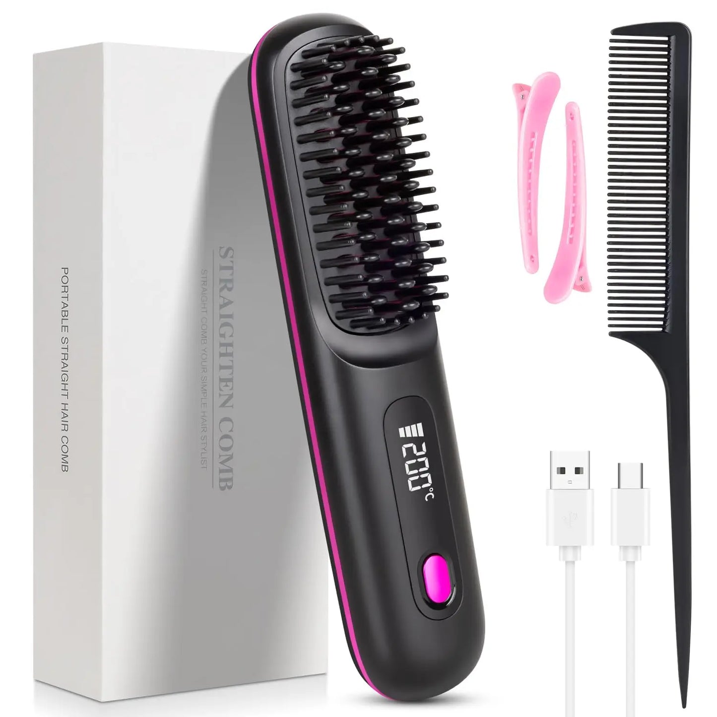 Cepillo alisador de pelo portátil con carga USB