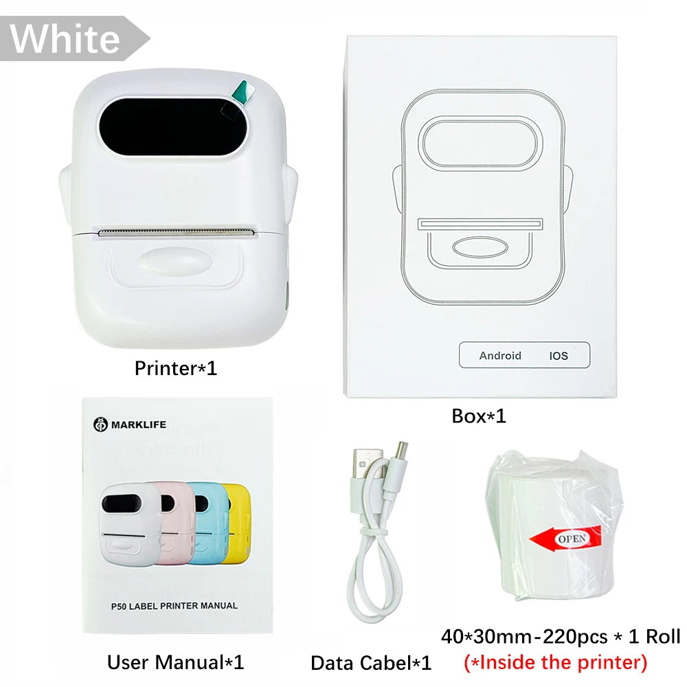Mini impresora de Etiquetas Marklife P50: Compatible con etiquetas de 12 a 50 mm