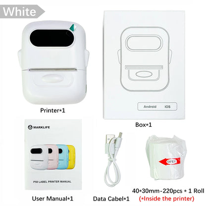 Mini impresora de Etiquetas Marklife P50: Compatible con etiquetas de 12 a 50 mm