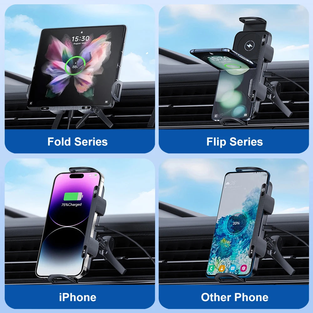 Cargador inalámbrico para auto compatible con Samsung Galaxy Z Fold 5/6 y Flip 3/4