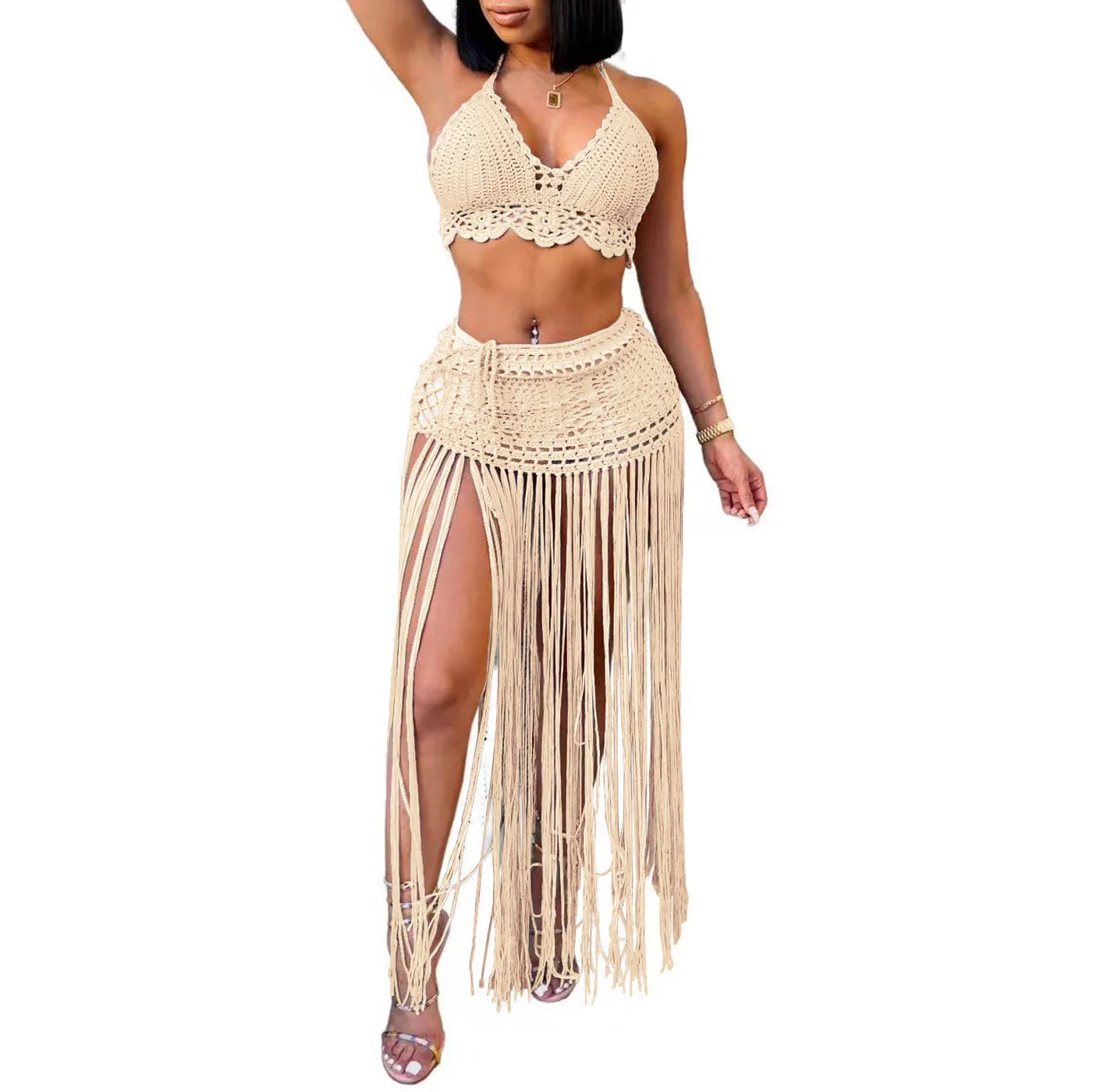 Conjunto de 2 piezas de crochet para mujer: Cubrebaños de playa