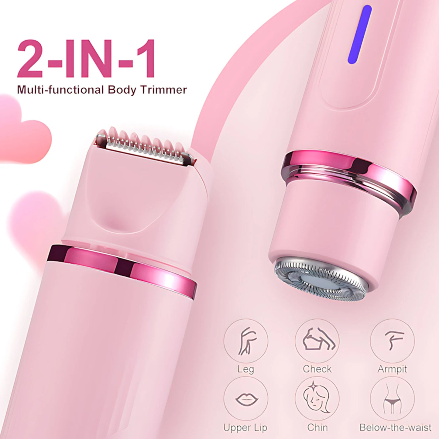 Recortadora de Vello y Afeitadora Eléctrica para Mujer, Diseño de Doble Cabezal 2 en 1