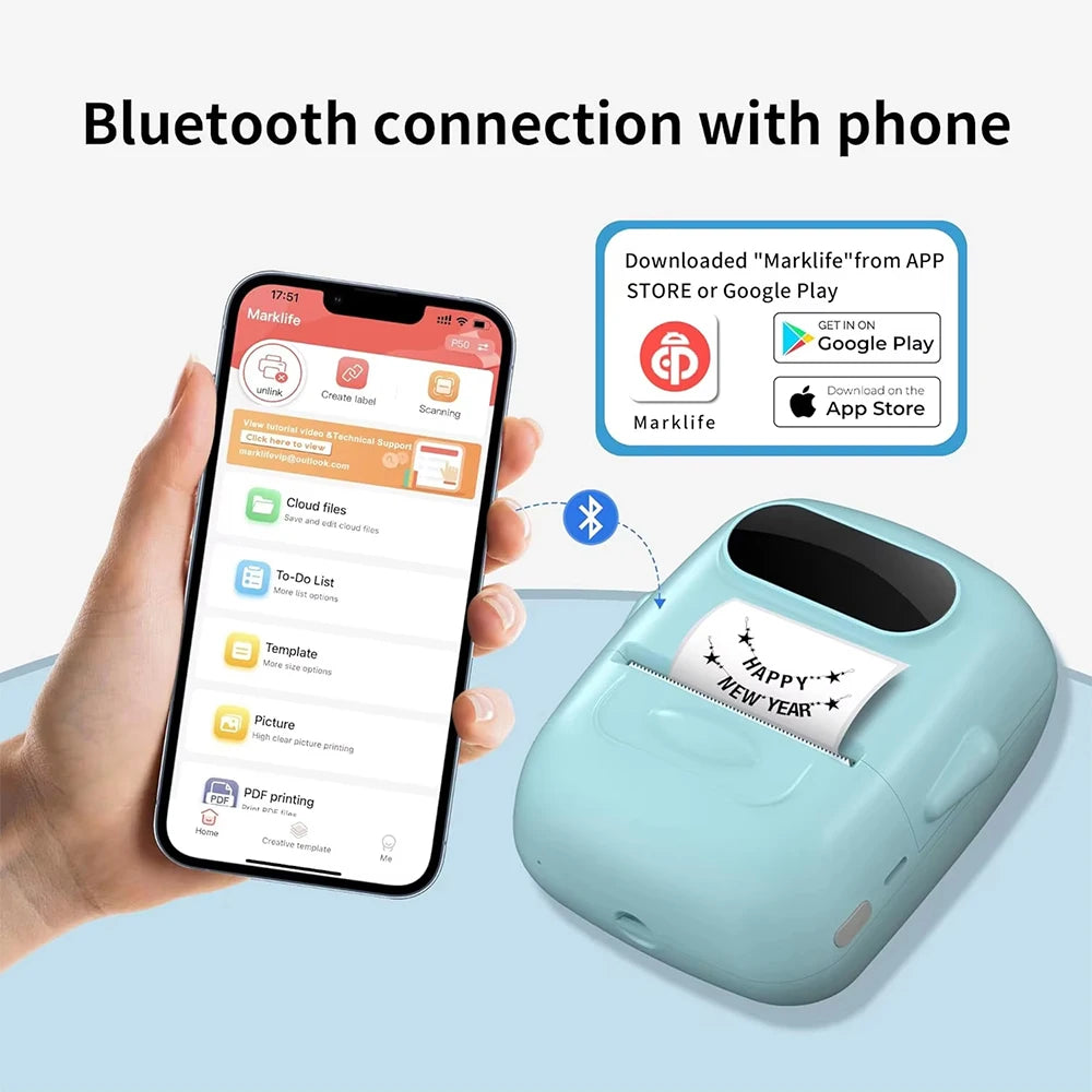 Mini impresora de Etiquetas Marklife P50: Compatible con etiquetas de 12 a 50 mm