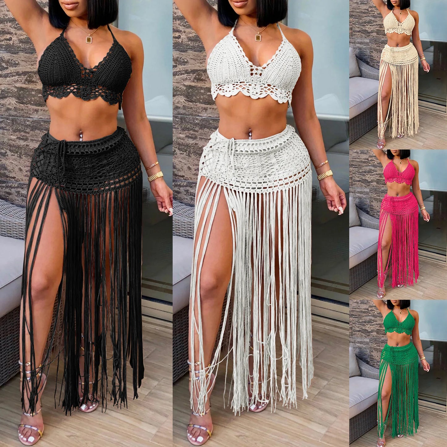 Conjunto de 2 piezas de crochet para mujer: Cubrebaños de playa