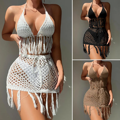 Conjunto de dos piezas de Crochet, Bikini Sexy con Cubrebikini