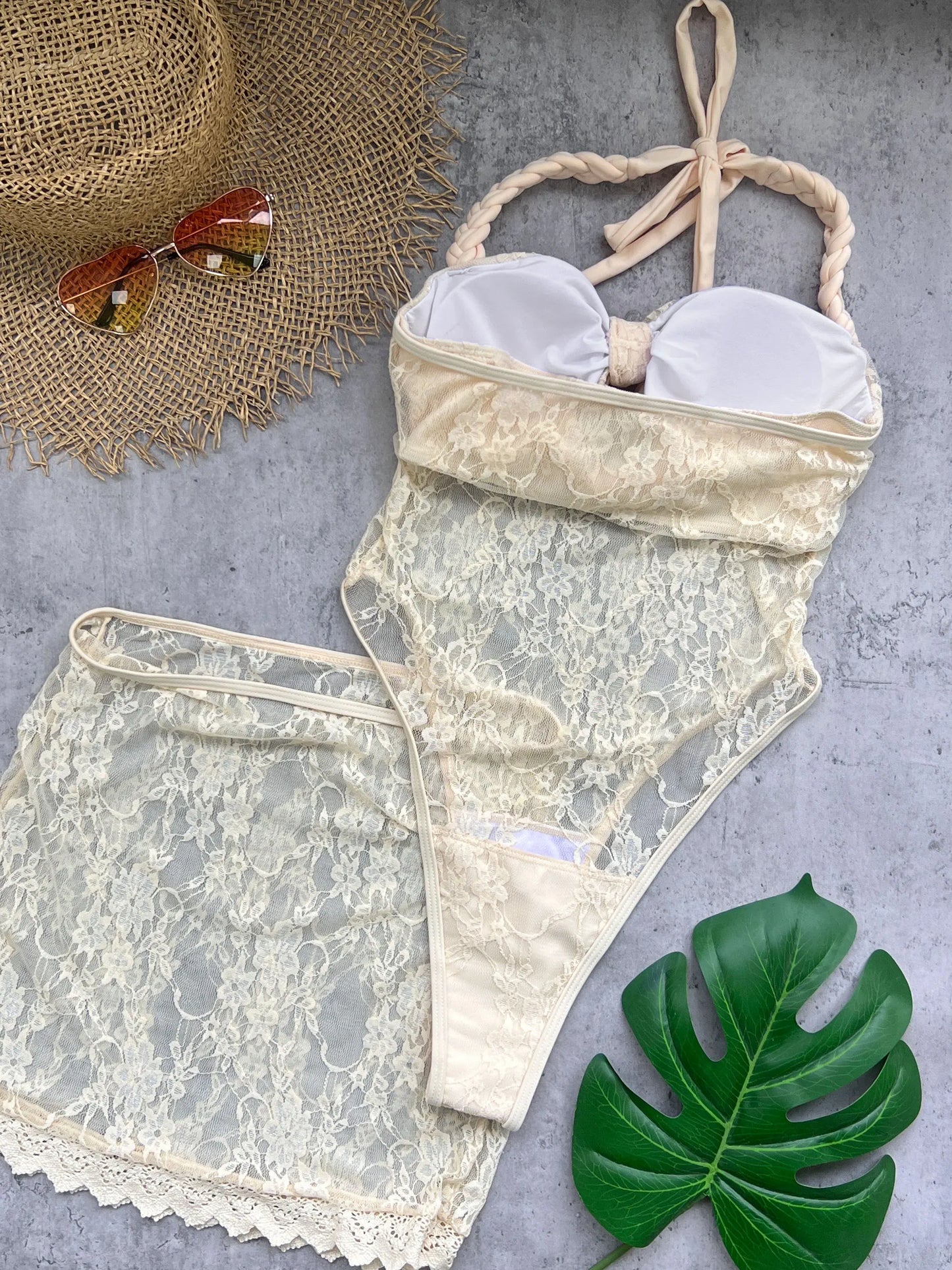 Conjunto de Bikini con hebilla y Hombros descubiertos, falda y traje de baño para Mujer