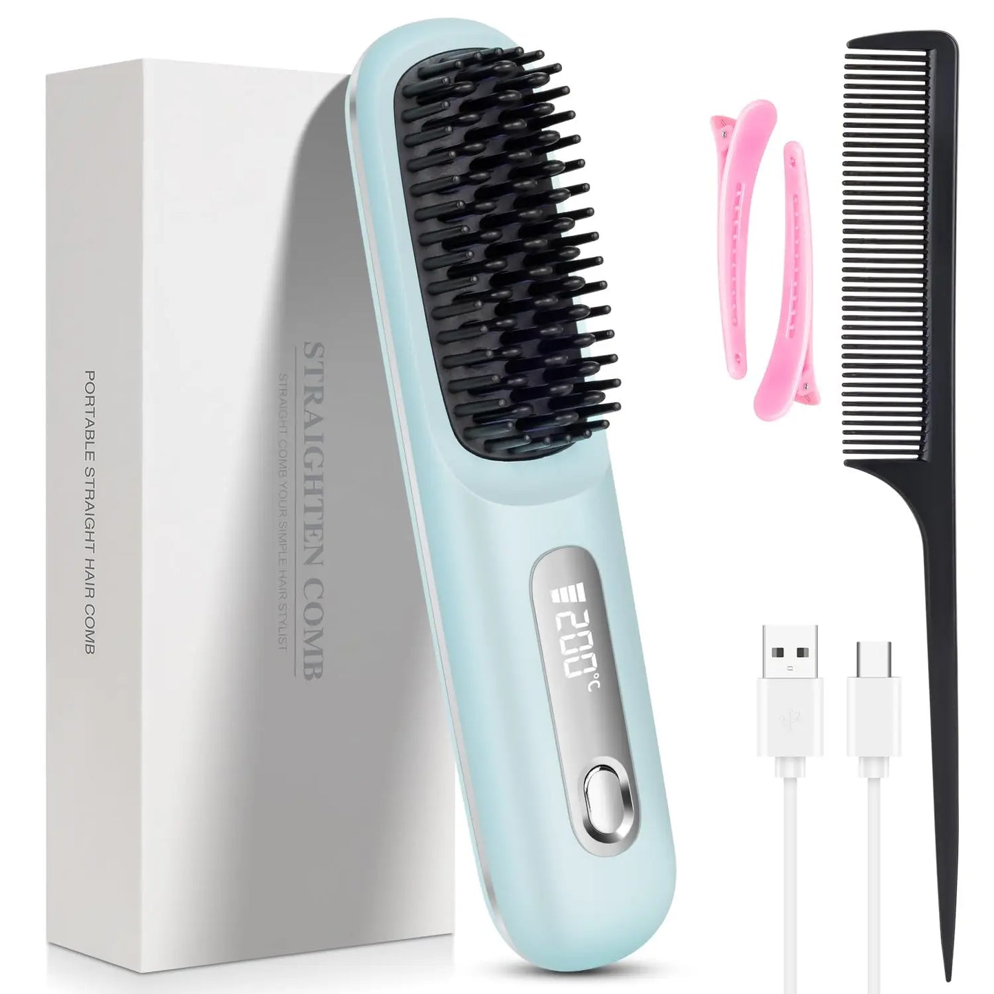 Cepillo alisador de pelo portátil con carga USB