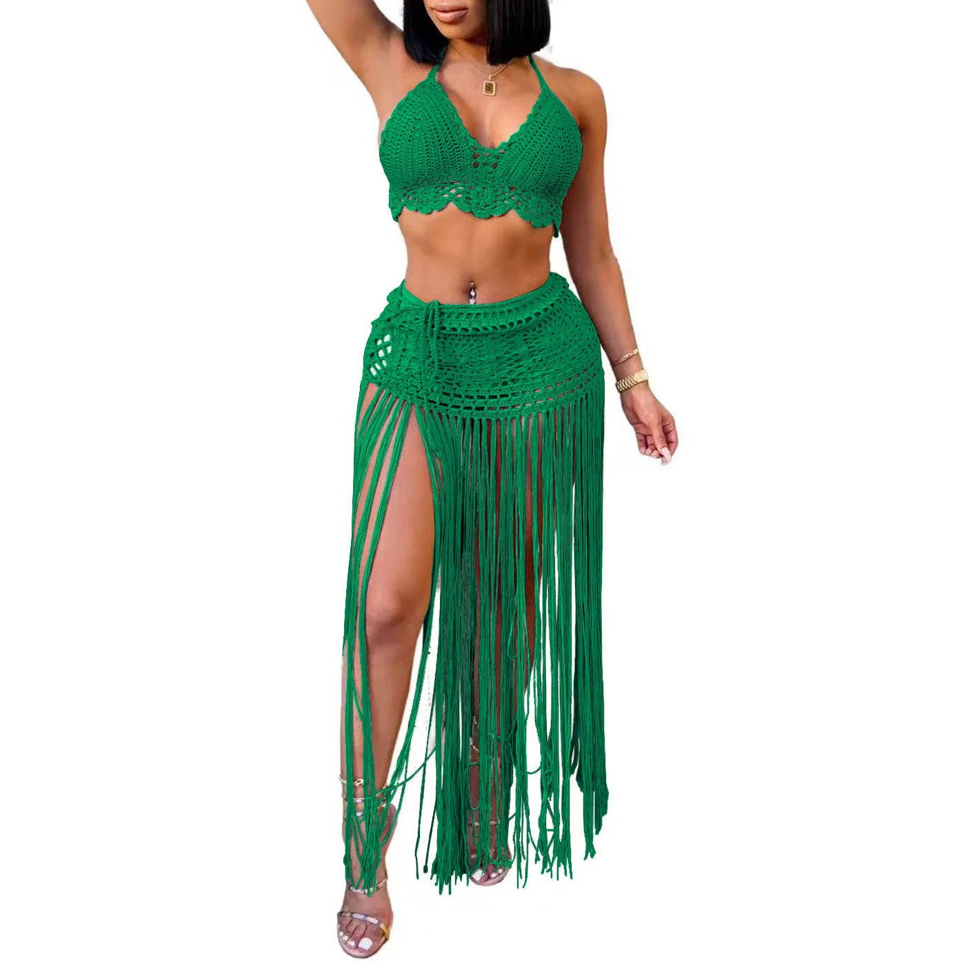 Conjunto de 2 piezas de crochet para mujer: Cubrebaños de playa