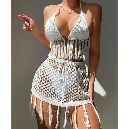 Conjunto de dos piezas de Crochet, Bikini Sexy con Cubrebikini