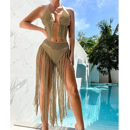 Conjunto de Bikini de 2 Piezas para Mujer, Tejido a mano en Crochet