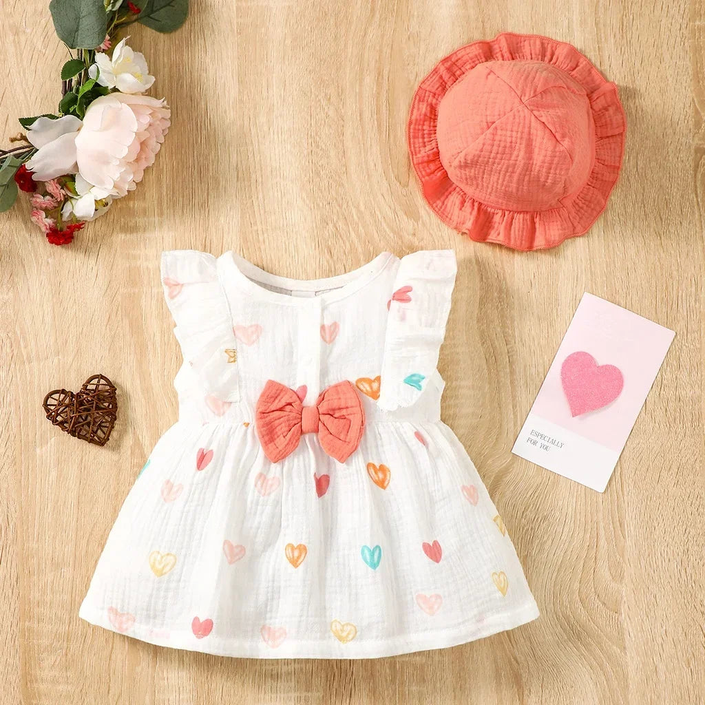 Vestido de Algodón sin Mangas con Estampado de Corazones de 0 a 9 Meses