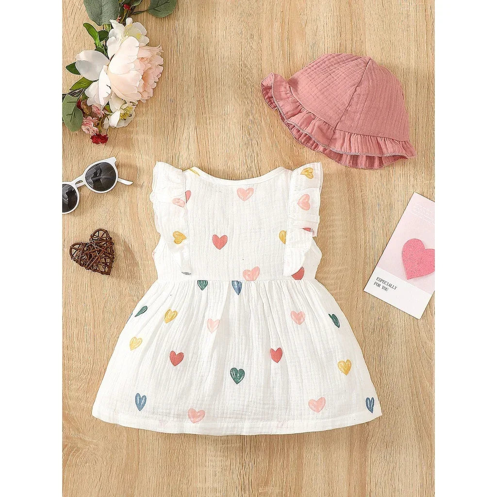 Vestido de Algodón sin Mangas con Estampado de Corazones de 0 a 9 Meses
