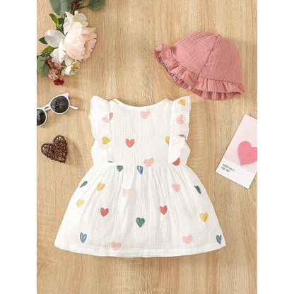 Vestido de Algodón sin Mangas con Estampado de Corazones de 0 a 9 Meses