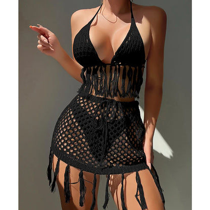 Conjunto de dos piezas de Crochet, Bikini Sexy con Cubrebikini