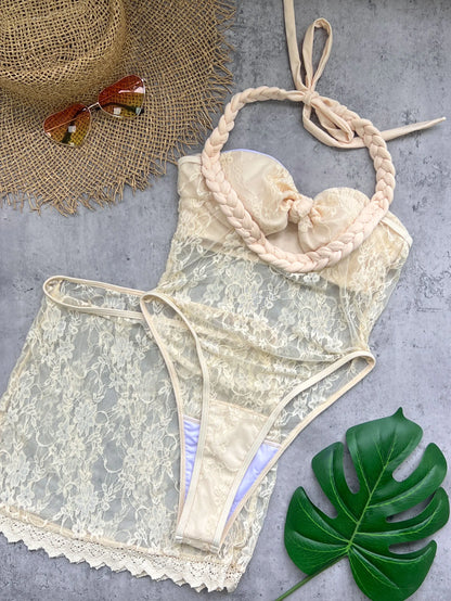 Conjunto de Bikini con hebilla y Hombros descubiertos, falda y traje de baño para Mujer