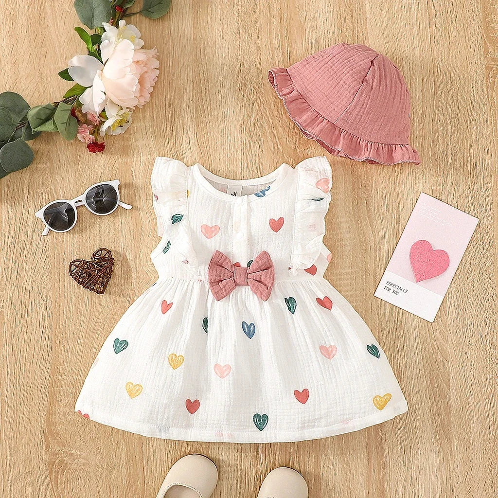 Vestido de Algodón sin Mangas con Estampado de Corazones de 0 a 9 Meses
