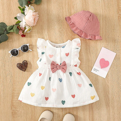 Vestido de Algodón sin Mangas con Estampado de Corazones de 0 a 9 Meses